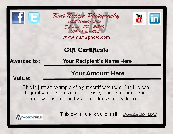 Toledo Photography Gift Certificates